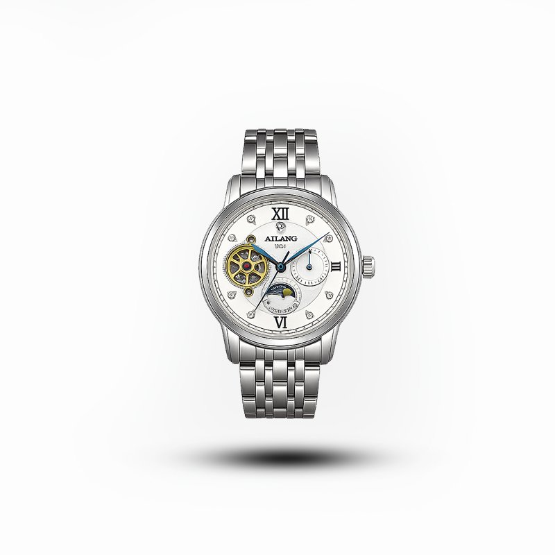 Ailang Classic Automatic Skeleton Watch – Moonphase Display & Stainless Steel Strap