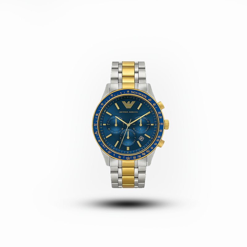 Emporio Armani Two-Tone Chronograph Men’s Watch – Blue Dial Luxury Stainless Steel
