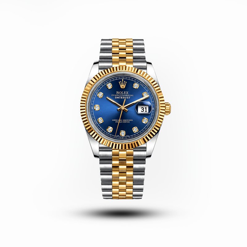 Rolex men’s blue dial two-tone gold and silver watch with date display