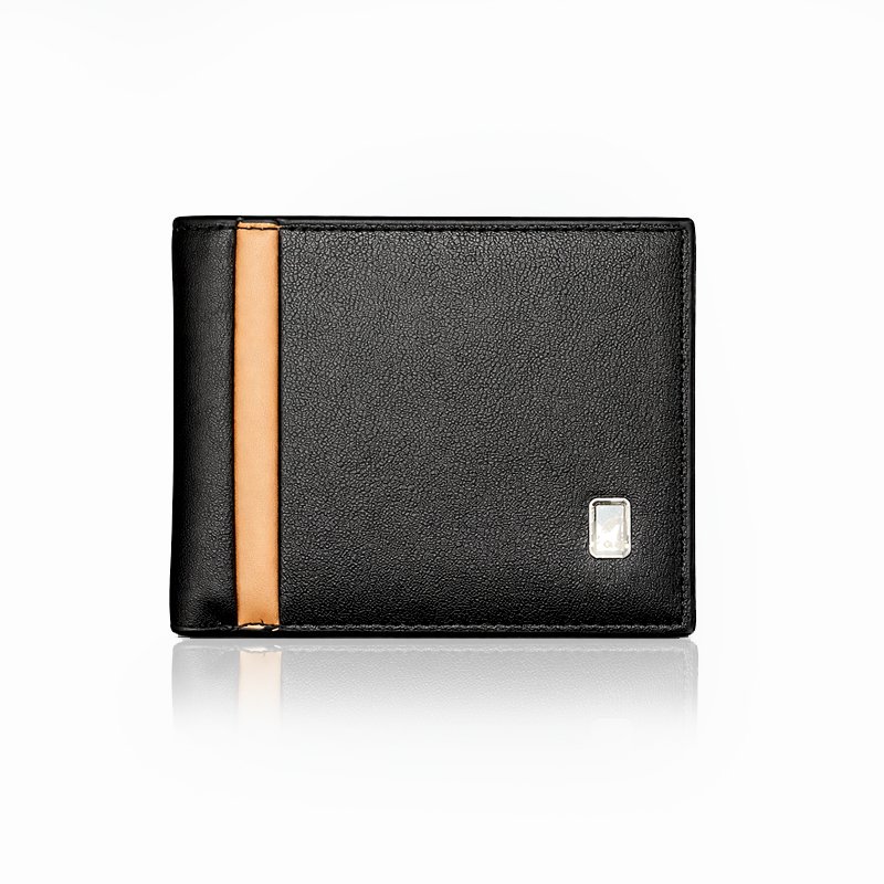BOGESI men black wallet with brown stripe design